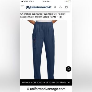 Cherokee Workwear Women’s 4 pocket Elastic Waist Scrub Pants XL Tall NWT.